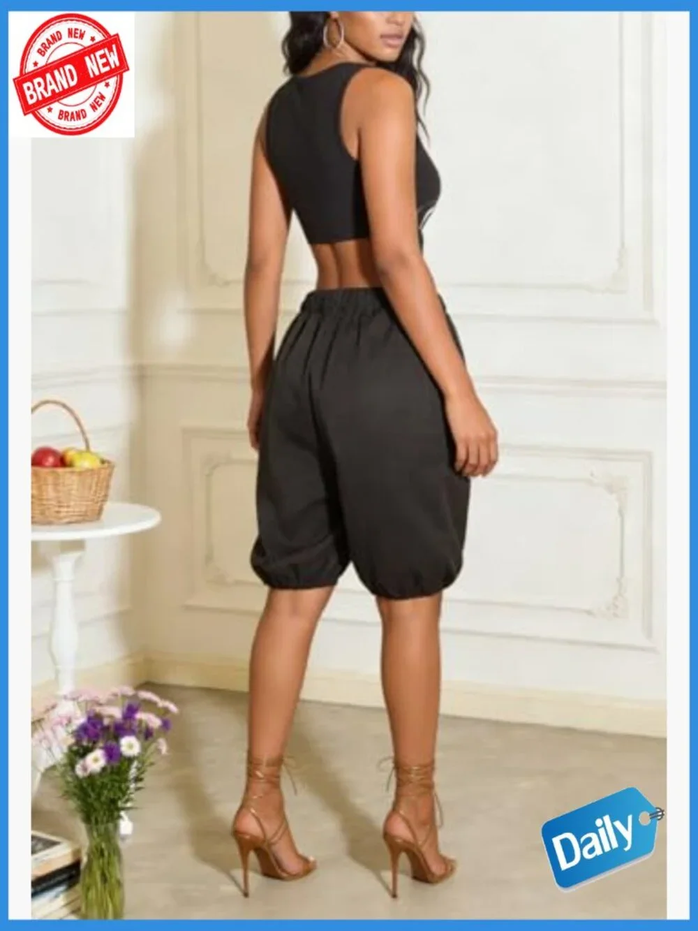 Lantern Balloon Baggy Wide Leg Bermuda Shorts Elastic Waist High Rise Summer